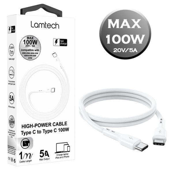 LAMTECH CABLE TYPE C TO TYPE C  100W FAST CHARGE 1M