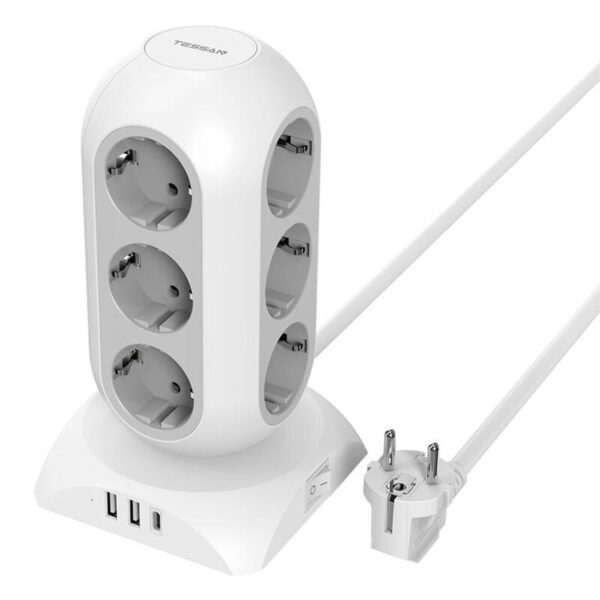 TESSAN 15 IN 1 TOWER SURGE PROTECTOR 25W 12xSCHUKO