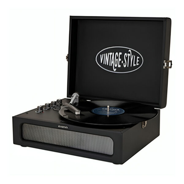 AIWA VINTAGE TURNTABLE IN LEATHER BRIEFCASE BLACK