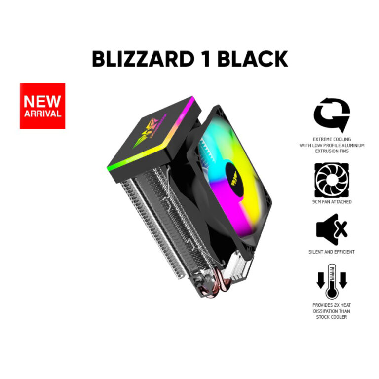 ARMAGGEDDON RGB SILENT 9CM CPU COOLING FAN 2 HEAT PIPES BLACK