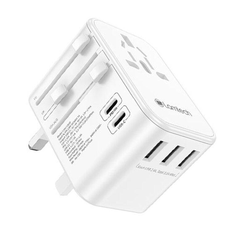 LAMTECH UNIVERSAL TRAVEL ADAPTER WITH 3xUSB + 2xTYPE-C OUTPUTS 35W