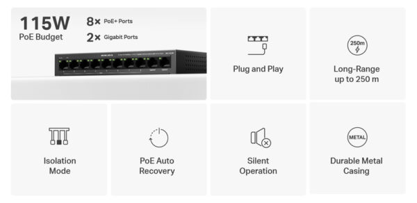 8x 10/100Mbps PoE+