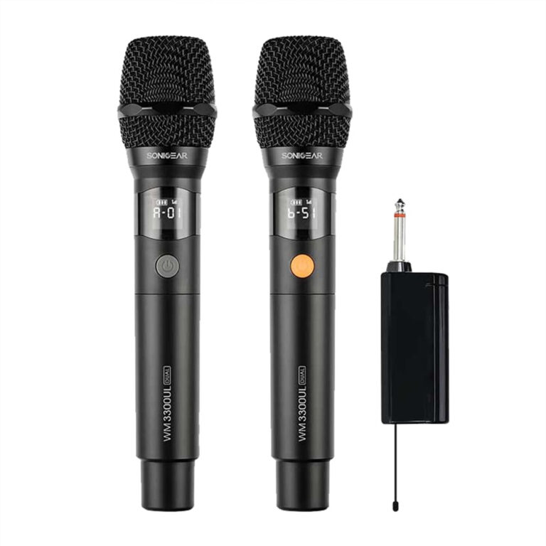 SONICGEAR DUAL PROFESSIONAL UHF WIRELESS LED MICROPHONE WM 3300 UL OBSIDIAN
