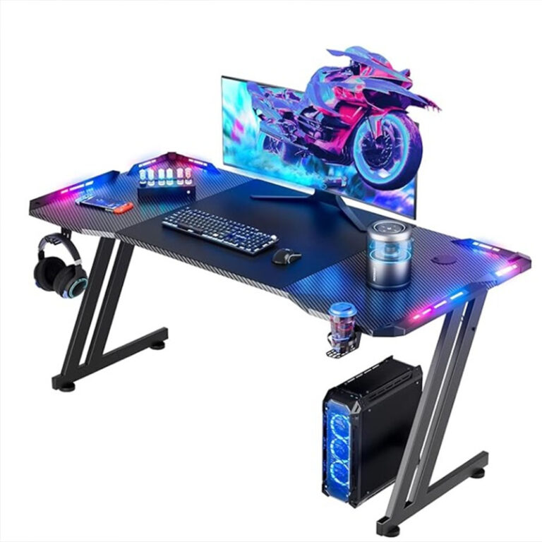 LAMTECH RGB GAMING DESK WITH CUP HOLDER & HEADPHONE HOOK