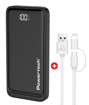 POWERTECH power bank με οθόνη & καλώδιο USB σε Micro/Lightning BNDL-0197