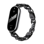 Watchband Xiaomi Δερμάτινο και Μεταλλικό Chain Strap για Smart Band 8 / Smart Band 9 Ασπρομαύρο BHR7303GL