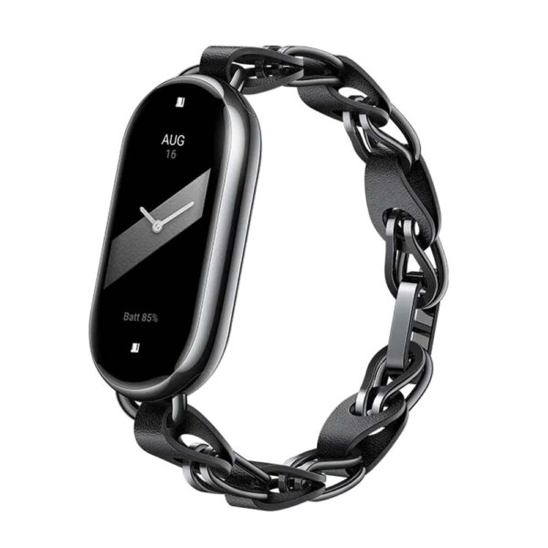 Watchband Xiaomi Δερμάτινο και Μεταλλικό Chain Strap για Smart Band 8 / Smart Band 9 Ασπρομαύρο BHR7303GL