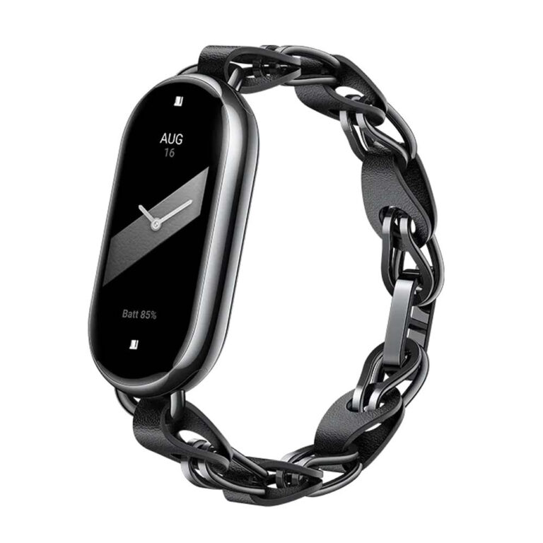 Watchband Xiaomi Δερμάτινο και Μεταλλικό Chain Strap για Smart Band 8 / Smart Band 9 Ασπρομαύρο BHR7303GL