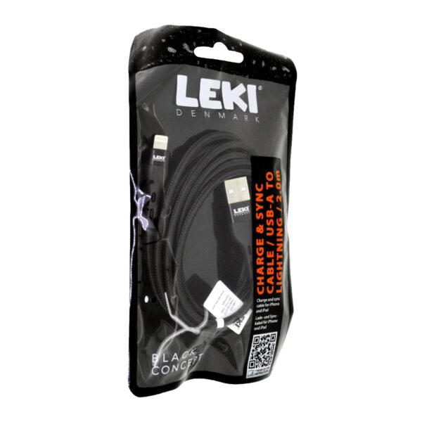 Καλώδιο Σύνδεσης και Φόρτισης Leki Black Concept USB-A σε Lightning Braided Μαύρο 2m