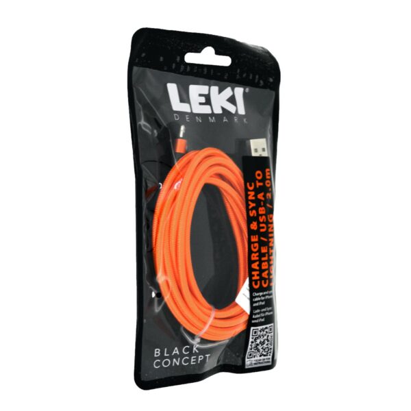 Καλώδιο Σύνδεσης και Φόρτισης Leki Black Concept USB-A σε Lightning Braided Πορτοκαλί 2m
