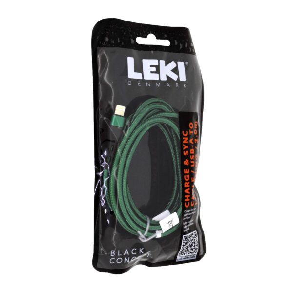 Καλώδιο Σύνδεσης και Φόρτισης Leki Black Concept USB-A σε Lightning Braided Πράσινο 2m