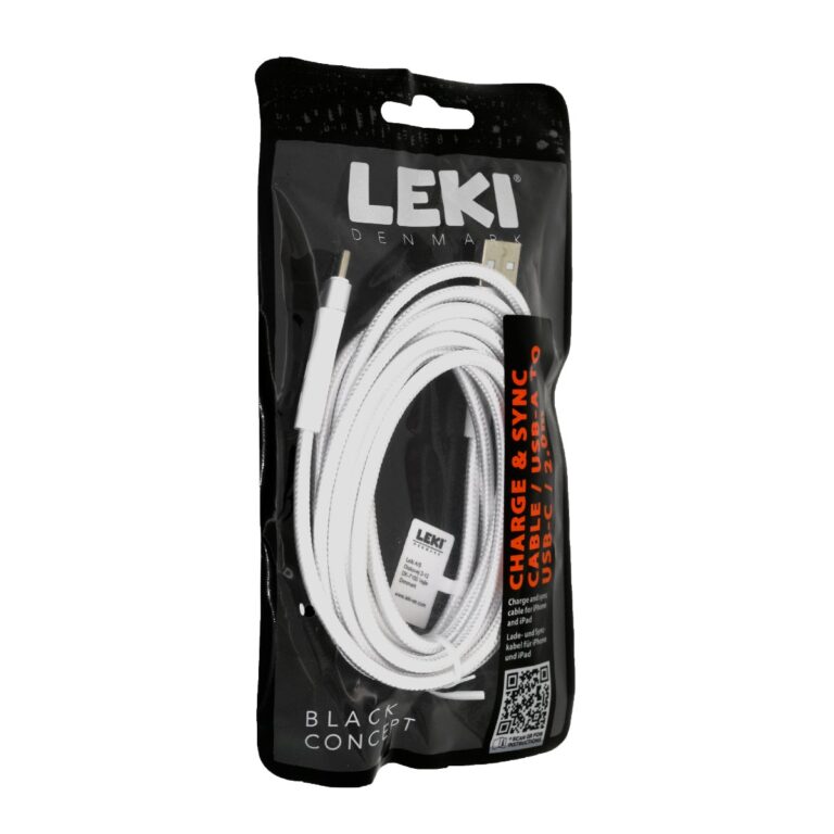 Καλώδιο Σύνδεσης και Φόρτισης Leki Black Concept USB-A σε USB-C Braided Λευκό 2m