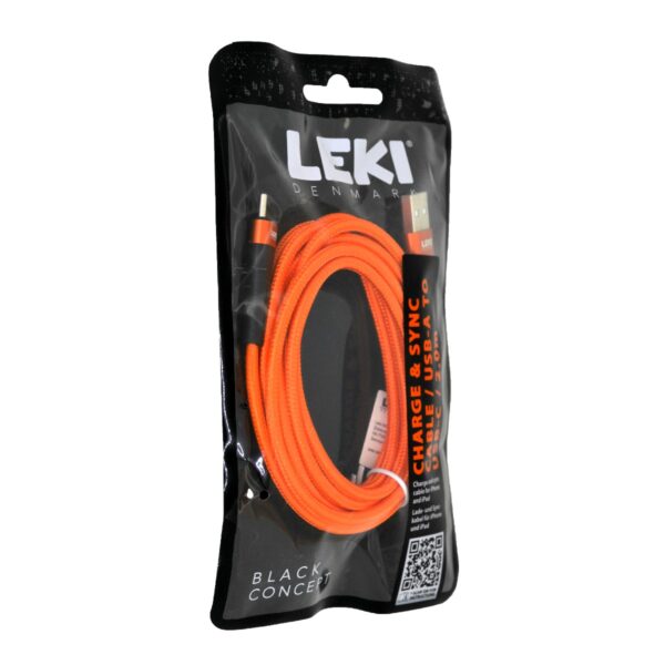 Καλώδιο Σύνδεσης και Φόρτισης Leki Black Concept USB-A σε USB-C Braided Πορτοκαλί 2m