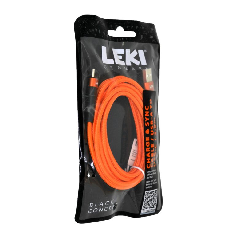 Καλώδιο Σύνδεσης και Φόρτισης Leki Black Concept USB-A σε USB-C Braided Πορτοκαλί 2m