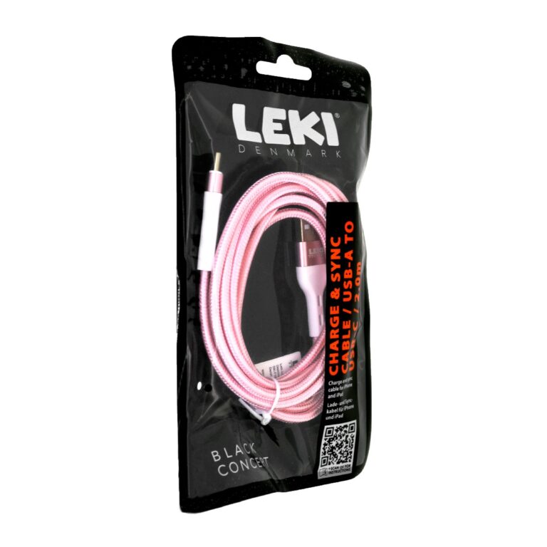 Καλώδιο Σύνδεσης και Φόρτισης Leki Black Concept USB-A σε USB-C Braided Ροζ 2m