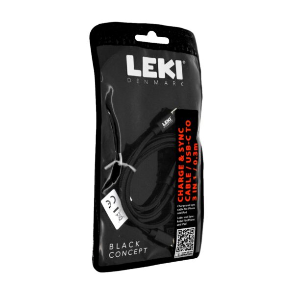 Καλώδιο Σύνδεσης και Φόρτισης Leki Black Concept USB-C σε Multiport USB-C/Lightning/MicroUsb Braided Μαύρο 0.3m