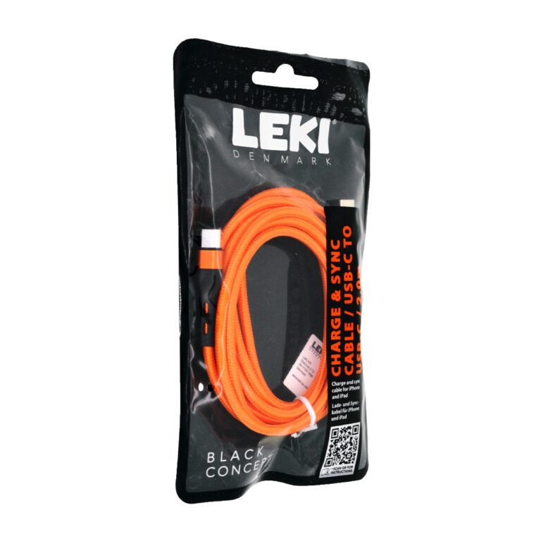 Καλώδιο Σύνδεσης και Φόρτισης Leki Black Concept USB-C σε USB-C Braided Πορτοκαλί 2m