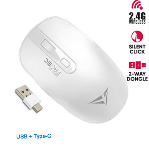 ALCATROZ WIRELESS TWO WAY DONGLE (USB+TYPE-C) SILENT MOUSE WHITE
