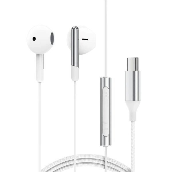 Hands Free Acefast L3 Earphones Stereo USB-C με Μικρόφωνο και Πλήκτρο Λειτουργίας Braided Λευκό 1.2m. Συμβατά με Όλες τις Συσκευές USB-C.