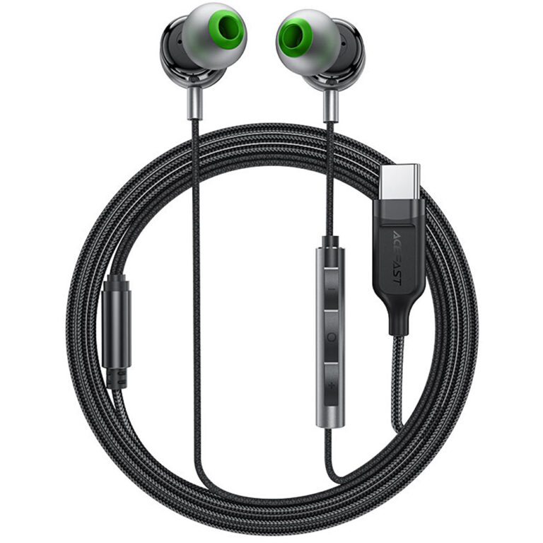 Hands Free Acefast L5 Earphones Stereo USB-C Braided Μαύρα 1.2m με Μικρόφωνο και Πλήκτρο Λειτουργίας Συμβατά με Όλες τις Συσκευές USB-C