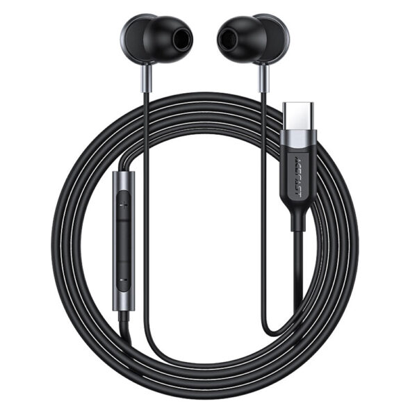 Hands Free Acefast L6 Earphones Stereo USB-C Μαύρα 1.2m με Μικρόφωνο και Πλήκτρο Λειτουργίας Συμβατά με Όλες τις Συσκευές USB-C
