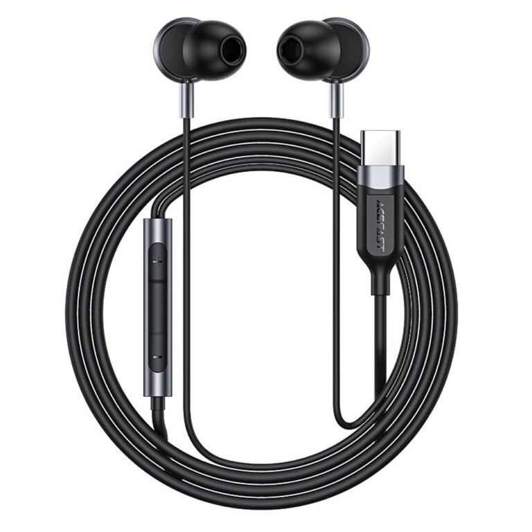 Hands Free Acefast L6 Earphones Stereo USB-C Μαύρα 1.2m με Μικρόφωνο και Πλήκτρο Λειτουργίας Συμβατά με Όλες τις Συσκευές USB-C