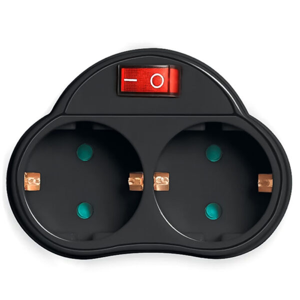LAMTECH POWER SOCKET SPLITTER WITH 2 SCHUKO OUTLETS & ON/OFF SWITCH BLACK
