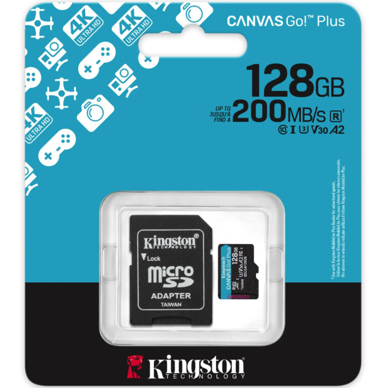 Κάρτα Μνήμης Kingston CanvasGo+ MicroSDXC 128GB Class 10 με SD Αντάπτορα εως 200Mb/s SDCG4/128GB