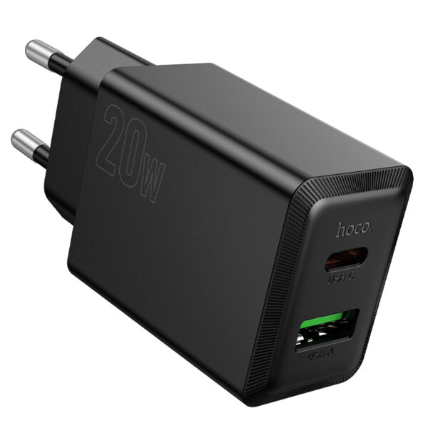 Φορτιστής Ταξιδίου Hoco N69 Nuevo PD20W QC3.0A 5V με 2 Εξόδους Φόρτισης 1xUSB-C και 1xUSB-A Μαύρος