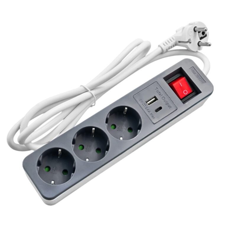 LAMTECH 3WAY SURGE PROTECTOR WITH 1xTYPE-C 1xUSB 3xSCHUKO BLACK/WHITE 1.5M