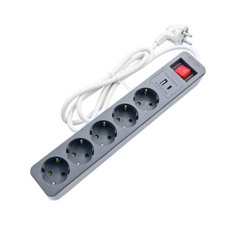 LAMTECH 5WAY SURGE PROTECTOR WITH 1xTYPE-C 1xUSB 5xSCHUKO BLACK/WHITE 1.5M