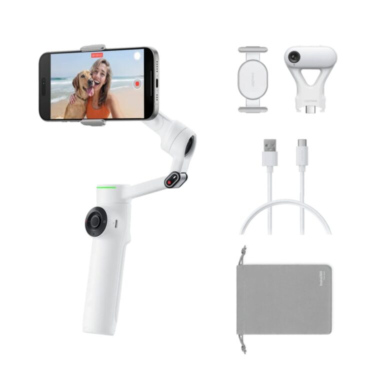 Insta360 Flow 2 AI Tracker Bundle White - A.I. Powered Gimbal Stabilzer for Smartphone