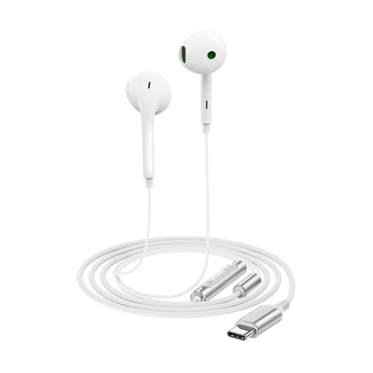 Hands Free Acefast L7 Earphones Stereo USB-C με Μικρόφωνο Braided Λευκό 1.2m. Συμβατά με Όλες τις Συσκευές USB-C.