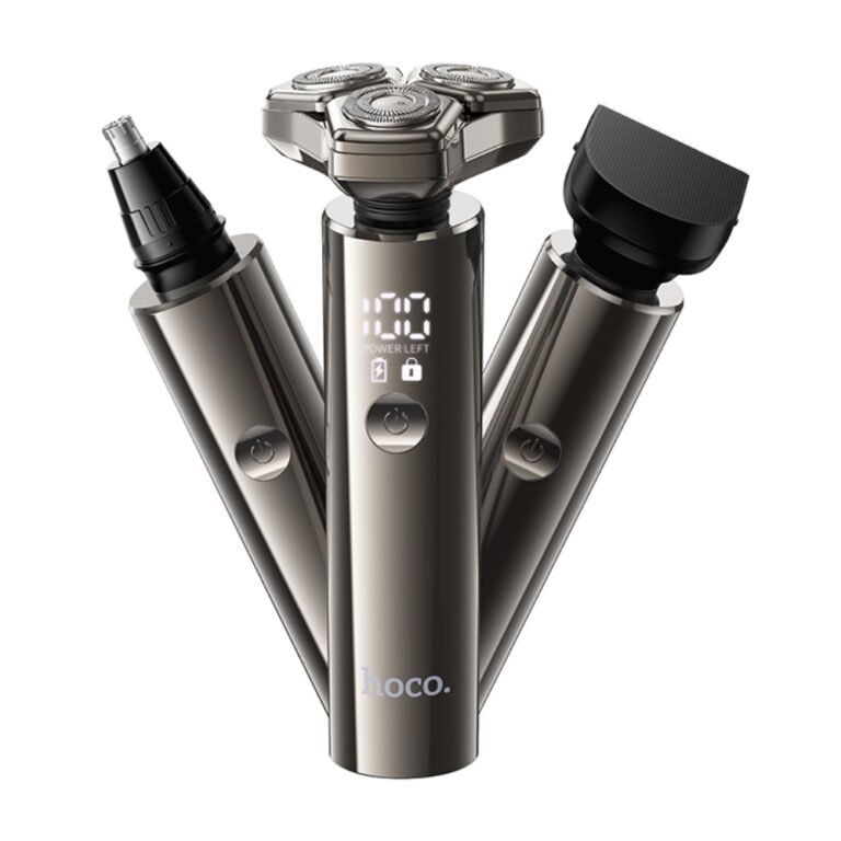 Επαναφορτιζόμενη Ξυριστική Μηχανή & Trimmer Hoco HP36 600mAh με 3 Κεφαλές και LED Ένδειξη Μπαταρίας και Φόρτισης Μεταλλικό Γκρι