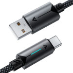 Καλώδιο Acefast C19-04 Μεταλλικό USB-A σε USB-C 3.0A Γρήγορη Φόρτιση USB2.0 με Ένδειξη Φόρτισης Braided Μαύρο 1.2m - Image 3
