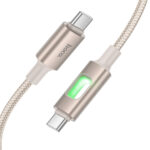 Καλώδιο Hoco U144 USB-C σε USB-C 60W Fast Charging 3A με Φωτισμό Braided Χρυσό 1.2m