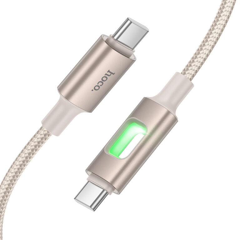 Καλώδιο Hoco U144 USB-C σε USB-C 60W Fast Charging 3A με Φωτισμό Braided Χρυσό 1.2m