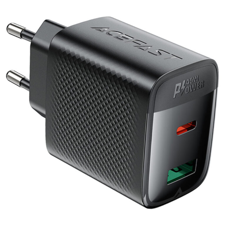 Φορτιστής Ταξιδίου Acefast A106 Fast Charging με 1xUSB-C + 1xUSB-A PD45W GaN Μαύρος