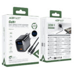 Φορτιστής Ταξιδίου Acefast A115 Fast Charging USB-C PD30W 3.0A GaN με LED Ένδειξη Φόρτισης + Καλώδιο USB-C σε USB-C Μαύρος - Image 2