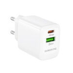 Φορτιστής Ταξιδίου Borofone BN29 Fuente GaN με 1xUSB-C PD30W και 1xUSB-A QC3.0A Λευκός