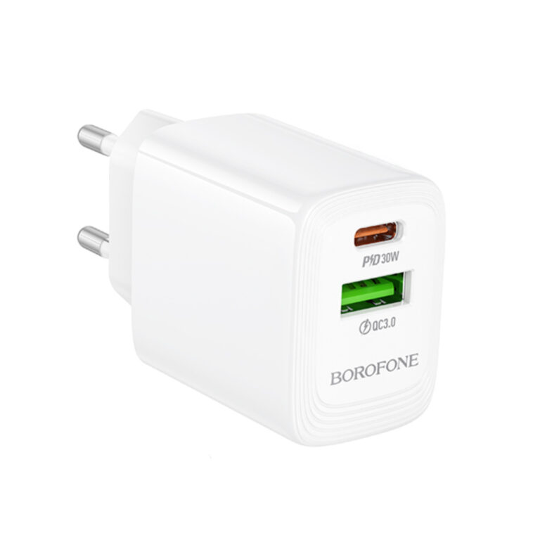 Φορτιστής Ταξιδίου Borofone BN29 Fuente GaN με 1xUSB-C PD30W και 1xUSB-A QC3.0A Λευκός