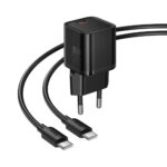 Φορτιστής Ταξιδίου Hoco N64 Ingenious GaN με 1 Εξόδο Φόρτισης USB-C PD20W 5V 3.0A + Καλώδιο Φόρτισης USB-C σε USB-C 1m Μαύρος