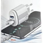 Φορτιστής Moxom Metropolis MX-HC87 με 2 Θύρες USB-A και Καλώδιο micro USB Λευκός