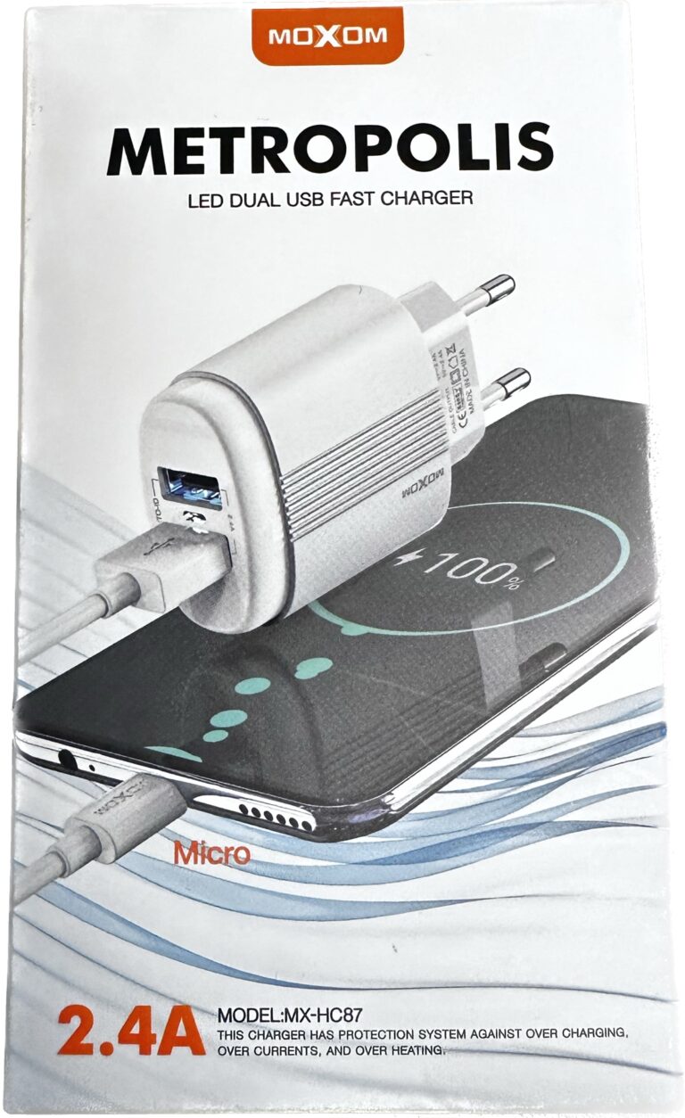 Φορτιστής Moxom Metropolis MX-HC87 με 2 Θύρες USB-A και Καλώδιο micro USB Λευκός