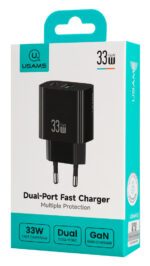 USAMS φορτιστής τοίχου CC317, USB & USB-C, 33W, GaN, μαύρος - Image 6