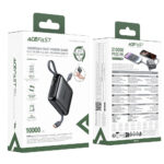 Power Bank Acefast M23 Mini 10000mAh PD22.5W Fast Charging με Ενσωματωμένα Καλώδια 1xUSB-C και 1xLightning και 1xUSB-C Θύρα Μαύρο - Image 2