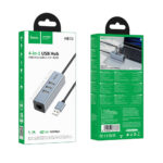 USB Hub Hoco HB1D 4-in-1 USB-A σε 3xUSB-A 2.0 + RJ45 εως 480Mbps Aluminum Alloy Γκρι - Image 2
