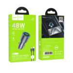 Φορτιστής Αυτοκινήτου Hoco Z60 Bloom PD48W+QC3.0 1xUSB-C 1xUSB-A με Φωτισμό Alluminum Alloy + Καλώδιο USB-A σε USB-C Μαύρος - Image 2