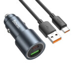Φορτιστής Αυτοκινήτου Hoco Z60 Bloom PD48W+QC3.0 1xUSB-C 1xUSB-A με Φωτισμό Alluminum Alloy + Καλώδιο USB-A σε USB-C Μαύρος