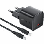 Φορτιστής Ταξιδίου Acefast A118 Mini Fast Charging 1xUSB-C PD30W QC3.0 GaN με USB-C σε USB-C Καλώδιο 1.2m Μαύρος